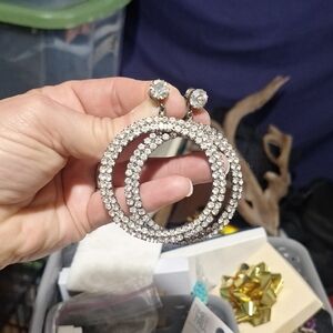 Elegant Silver Crystal Hoop Earrings